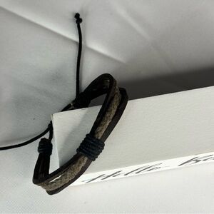 Adjustable Black and Brown Faux Leather Bracelet, unisex, Boho